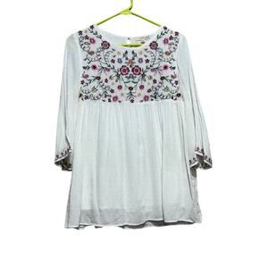 Orange Creek White Boho Floral Embroidered Swiss Dot Blouse Size S NWT